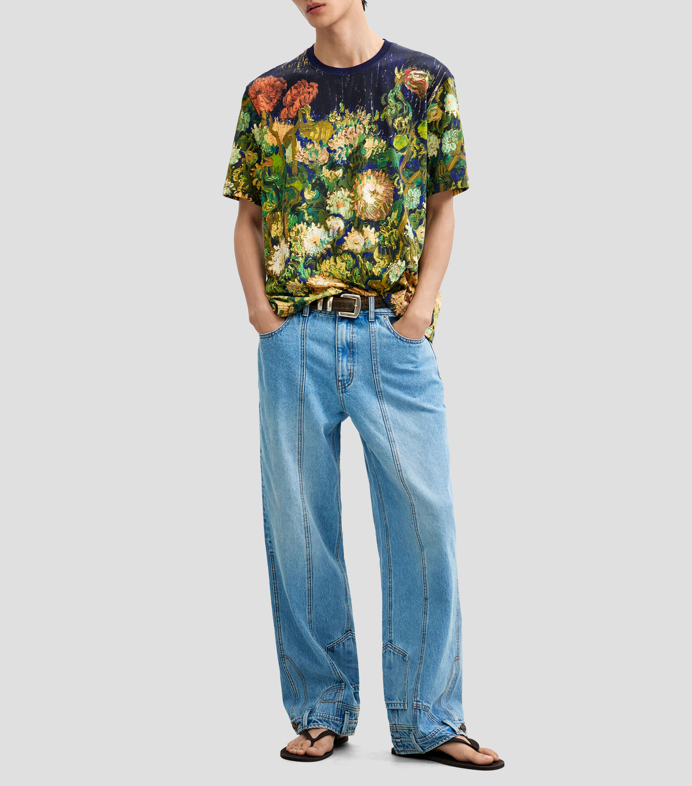 Playera cuello redondo manga corta con estampado Hombre